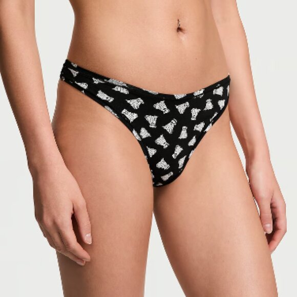 NWT VS PINK  Black Grapic Thong - Picture 1 of 4